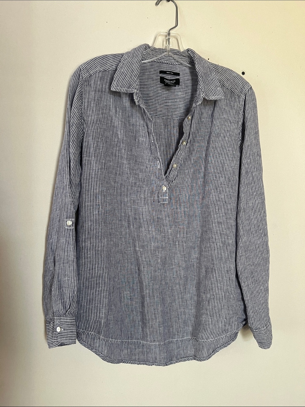 Jones New York Blue and White Striped Popover Shirt